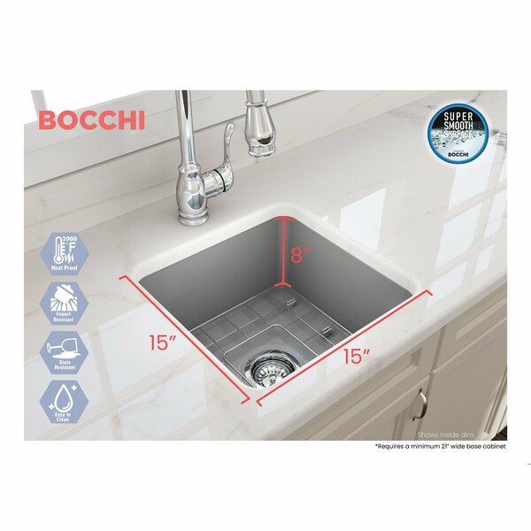 Bocchi 18 in W x 18 in L x 8 in H, Fireclay, Fireclay Kitchen Sink 1359-006-0120
